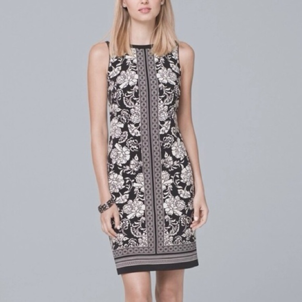 White House Black Market Black and White Floral Patterned Dress Size XS